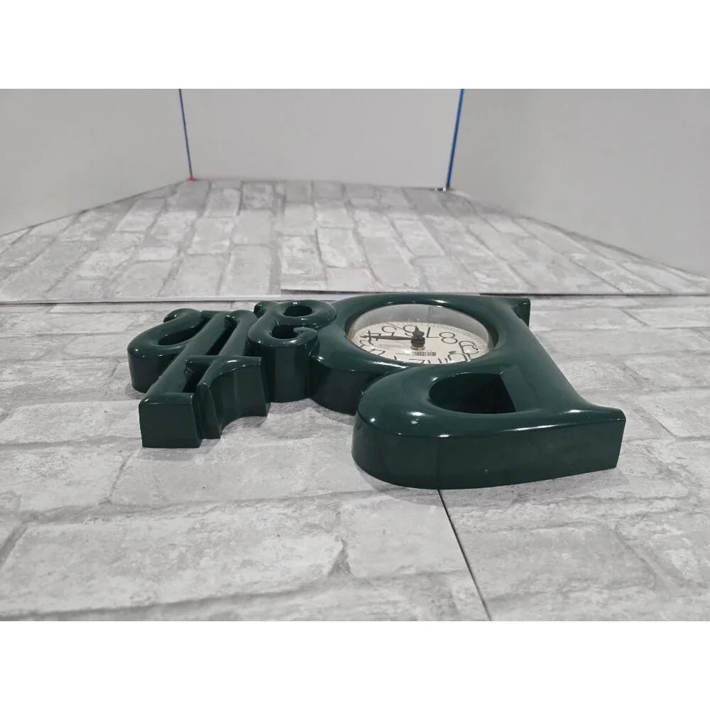 Vintage bathroom clock word clock green wall clock 80s Bath USA Tested Works MCM